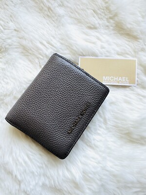 NWT Michael Kors MK Mercer Leather Carryall Card Case Folding Wallet Cinder Gray