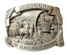 Siskiyou Missouri Belt Buckle Pewter Heartland Of America Covered Wagon Vtg 1982