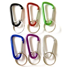 LOT 50 D - SHAPED CARABINER SPRING BELT CLIP WITH RING 1-7/8" ALUMINUM 6 COLORS