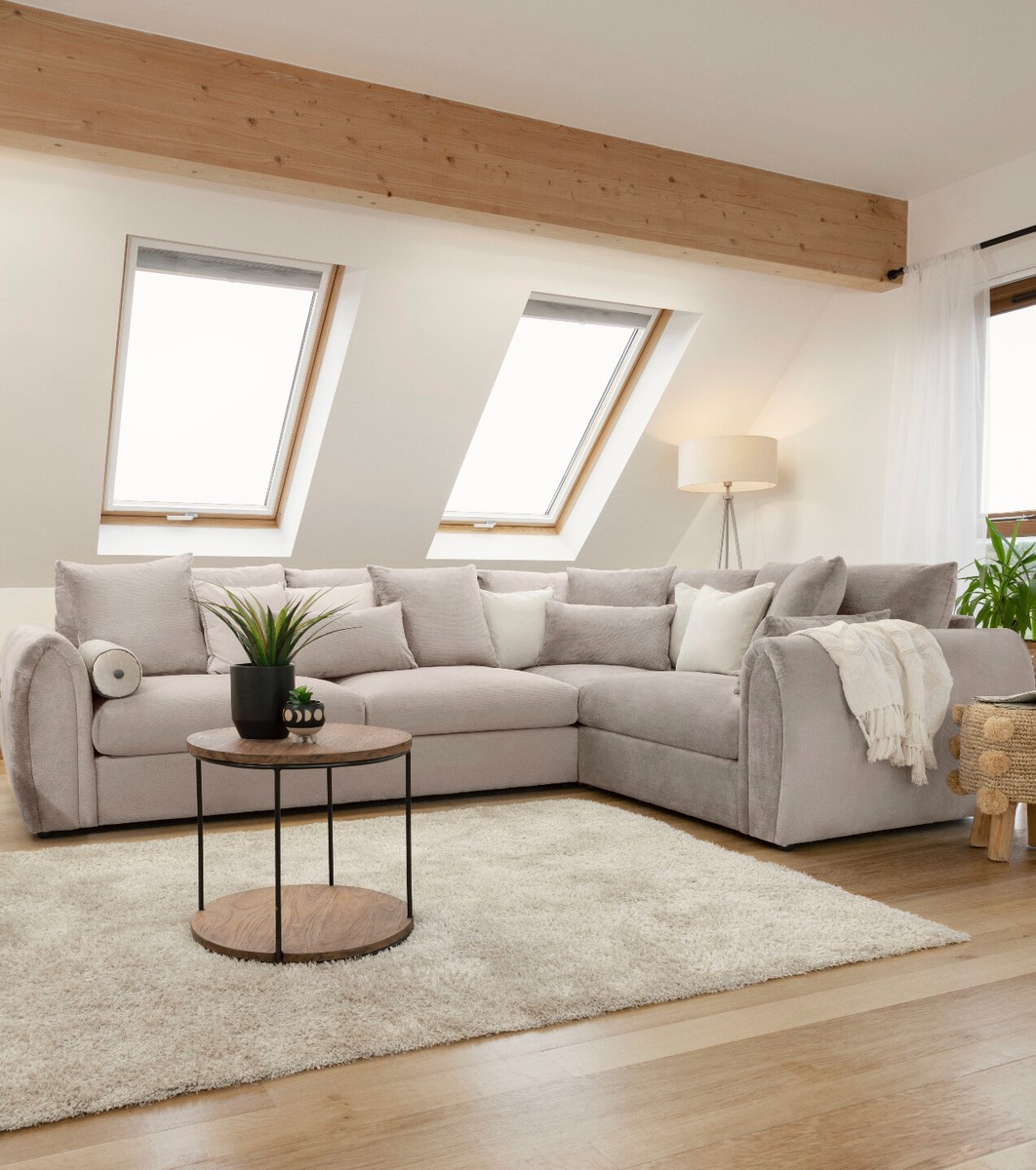 Grey Or Beige Sofa -Plush Velvet Upholstered Right/Left Hand Corner  Couch-Mirku