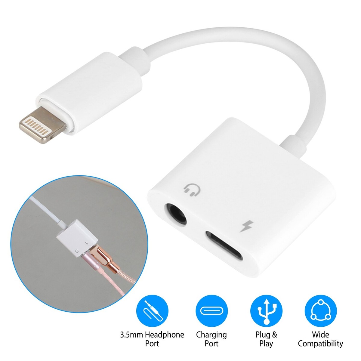 2 in 1 Dual Adapter 3.5mm Headphone & Charger For iPhone 14 13