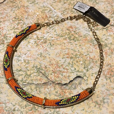 BCBG Statement Futura Collection Necklace In Gold Color W/Orange Beads New