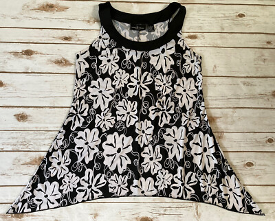 JENNIFER LAUREN Women's Sleeveless Asymmetrical Black White Blouse Top Size L