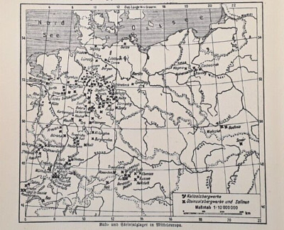 Alte Lithographie, Kali- und Steinsalzlager in Mitteleuropa, ca. 1920, Erdkunde