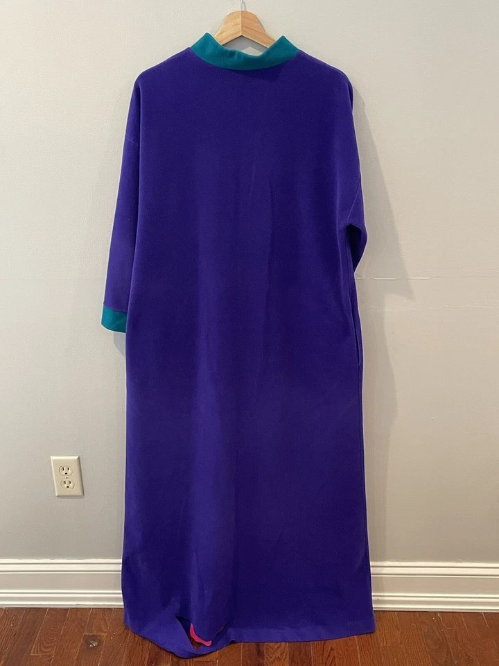Vintage Vanity Fair Velour Long Robe Dress House Coat Zip 80s Medium - Image 4 of 4