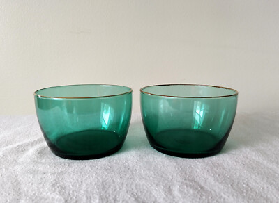 Libbey Teardrop Juniper Gold Rim Fruit Dessert Bowls Set of Two
