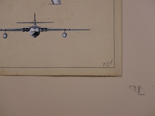 Jean Cuny (XX) Gouache Avion Bombardier Royal Air Force Vickers Valiant 1957 - 第 5/6 張圖片