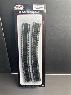 HO SCALE ATLAS #837 CODE 100 SNAP-TRACK 24'' RADIUS CURVED - 6 PCS.