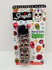 Scripto Premium Quality Lighter *Pink Green Skulls Design* (Adjustable Flame)