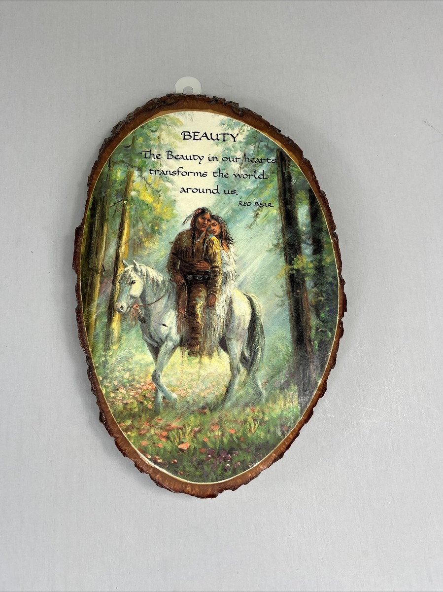 Native American “beauty” By Red Bear Wooden Tree Bark Plaque 