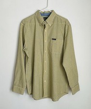 Chaps Mens L Easy Care Dress Shirt Yellow Blue Plaid Button Down Long Sleeve