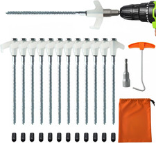 12-Pack Heavy Duty Screw-In Tent Stakes with Drill Adapter   8 Inch Ground Ancho
