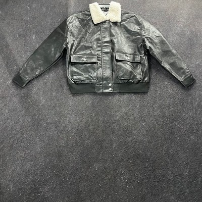 AND NOW THIS Faux-Leather Bomber Jacket Women's Size XS Black