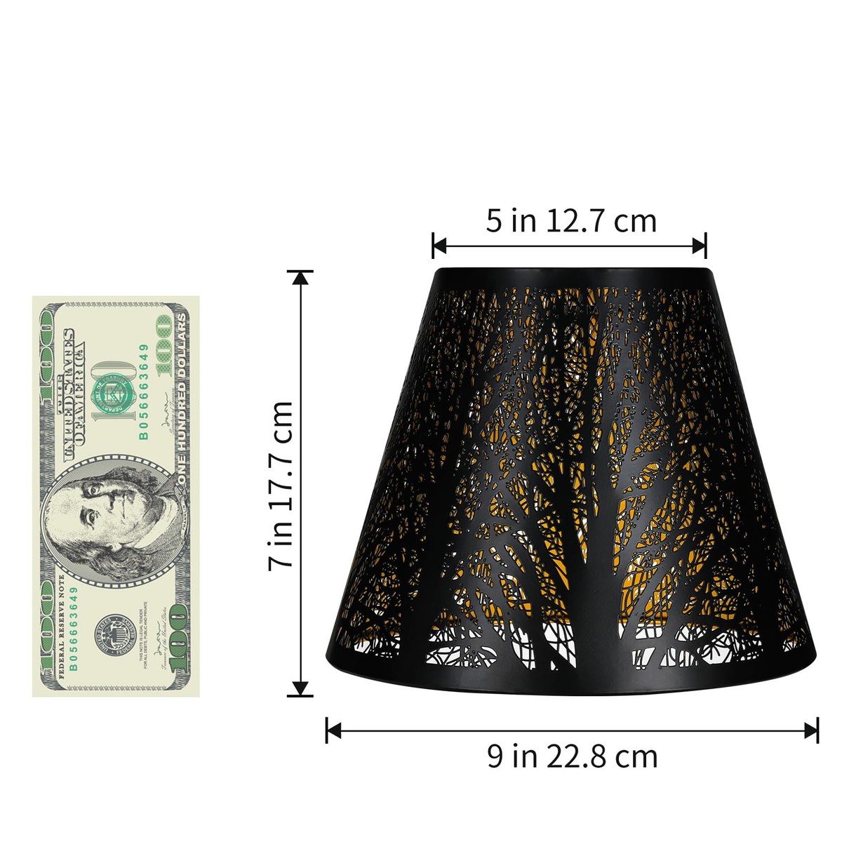 Metal Small Lamp Shade Etched Forest 5x9x7 Inch Black Outside Gold
