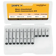 12-10 Gauge Butt Splice Connectors 20 Pcs Non-Insulated Butt Connectors for C...