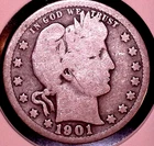 1901   BARBER SILVER QUARTER 25C