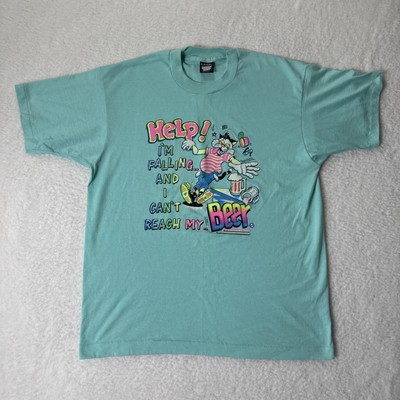 Screen Stars Help Cant Reach My Beer Single Stitch Tee XL UV Reactive Cat USA