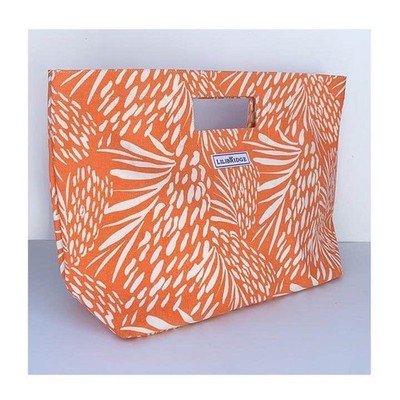 NWT LILIBRIDGE Orange Sea Feather Print Natural Cotton Canvas Packable Tote Bag