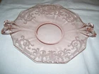 Vintage Pink Depression Elegant Glass Swirl Etched Pattern Handled Plate