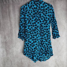 New Look Women’s Shirt Dress UK 8 Blue Black Floral Button Front Viscose