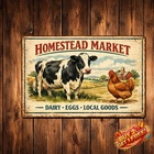 Farm Fresh Cow Chicken Vintage Metal Tin Sign Funny Wall Decor Plaque