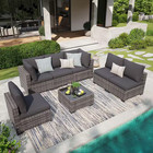 GUKOO Gray Wicker 7-Piece Metal Frame Sofa Seating Group with Gray Cushion