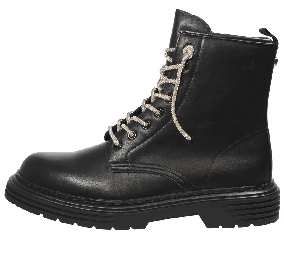 Cafe' Noir Anfibi Con Strass Nero - Taglia 41 Scarpe Donna Stivaletti Stringati - Immagine 3 di 3