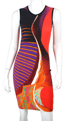 ROBERTO CAVALLI Multicolor Abstract Jersey Sleeveless Sheath Dress 40