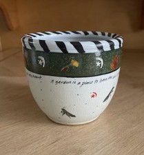 Artsy ECCO NOVA Hand Decorated GARDEN Ceramic PLANT POT Heart Soul Mind QUOTE VG