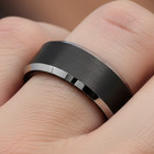 8mm Black Tungsten Men’s Wedding Band – Brushed Steel Tone With Beveled Edges — photo 1