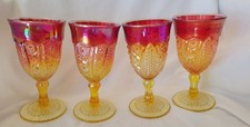 VTG Indiana Glass Heirloom Sunset Carnival Water Wine Goblet Set of 4 1960s