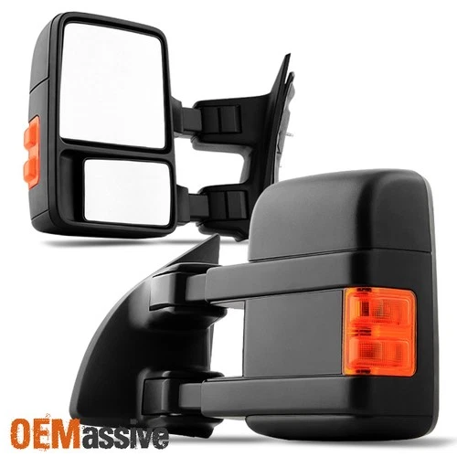 Fit 2008-2016 Ford SuperDuty Manual LED Signal Towing Mirror Pair Replacement
