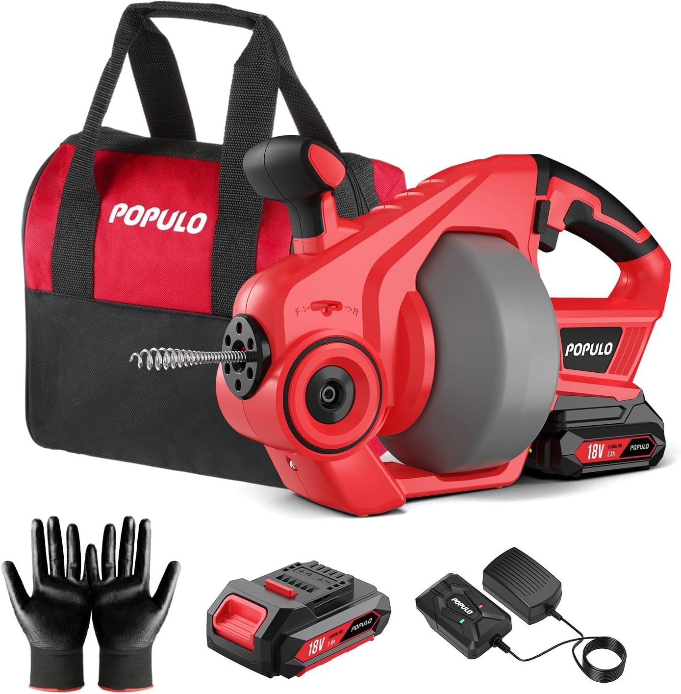 Déboucheur de canalisation 18V avec flexible de 7.6m pour tuyaux domestiques