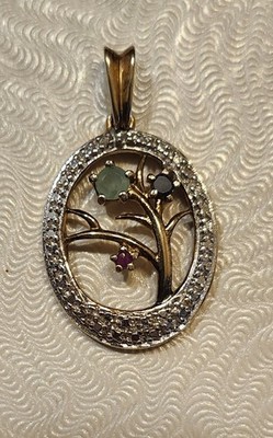 Ross Simons Sterling 925 Vermeil Two Tone Emerald Sapphire Ruby Mothers Pendant 