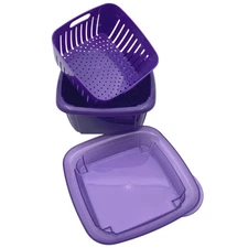 Hutzler Berry Box Fruit Saver Keeper 1 Quart Container Basket Colander Lid 3 pcs