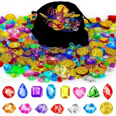 480 Pieces Pirate Treasure Pool Toy Gems, Plastic Gold Coins Acrylic Bling Ge...