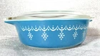 Vintage Pyrex Blue & White Snow Flake Garland #471 1 pt.  Casserole W/ Lid