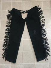 Equi-Grip HORSE Split Western Suede Leather Fringed PMS Show Chaps BLACK Medium