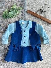 Vintage Girls Dress 1970s Union Made Fringe And Vest Set Velvet Boho Hippie