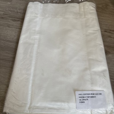 100% Baumwolle Flaches Laken Volle Größe Elfenbein Perkal 200 Fadenzahl Oberlaken