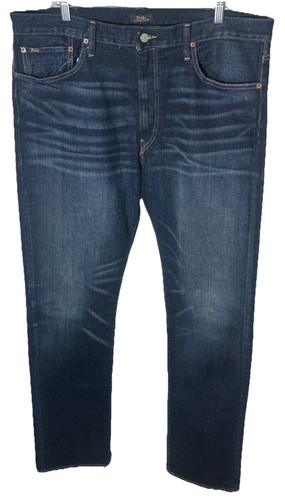 Pantalones de mezclilla Polo Ralph Lauren para hombre 40x36 Hampton relajados rectos azules lavado oscuro nuevos sin etiquetas - Imagen 3 de 15