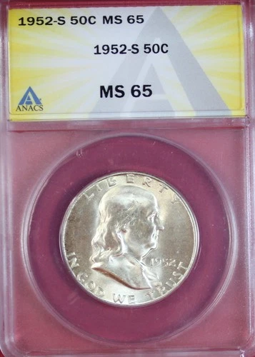 1952-S FRANKLIN HALF DOLLAR ANACS MS65