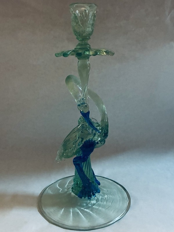 Murano Venetian Blue And Green Swan Candle Holder