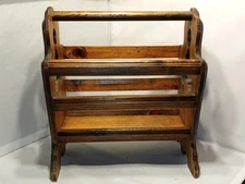 Vintage  Wood Magazine Rack Books Record Holder 17x16x11”