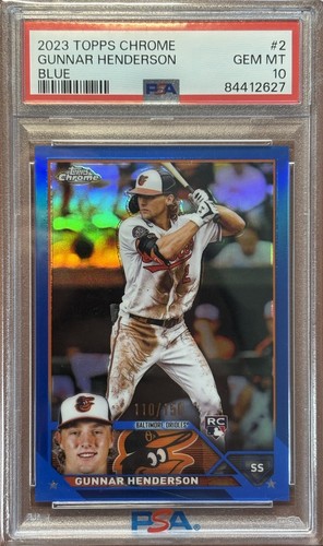 2023 Topps Chrome - Gunnar Henderson #2 True Blue Refractor /150 PSA 10