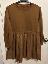 Brown Midi Dress with A Relaxed Fit and Long Sleeves for Women