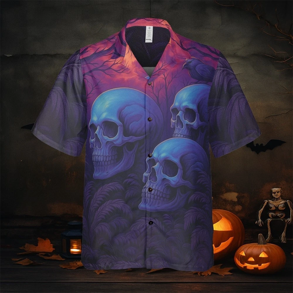 Haunted Forest Skull Halloween T-Shirt, Spooky All-Over Print T-Shirt
