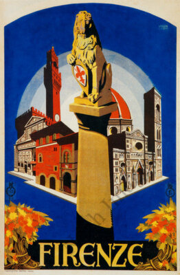 Firenze vintage Italy train travel poster repro 12x18