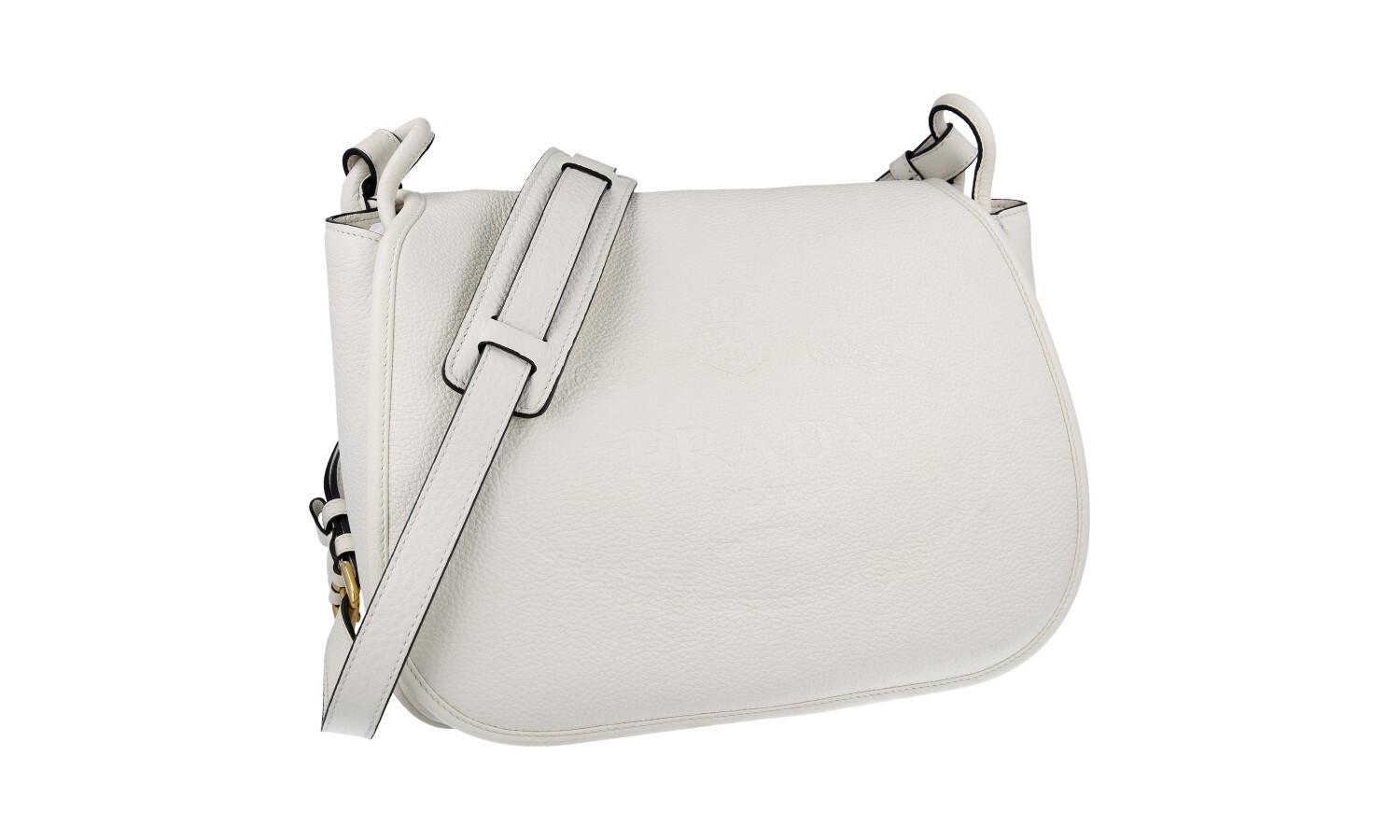 Prada Leather Corsaire Saddle Shoulder Bag Handbag 1BD109 White New