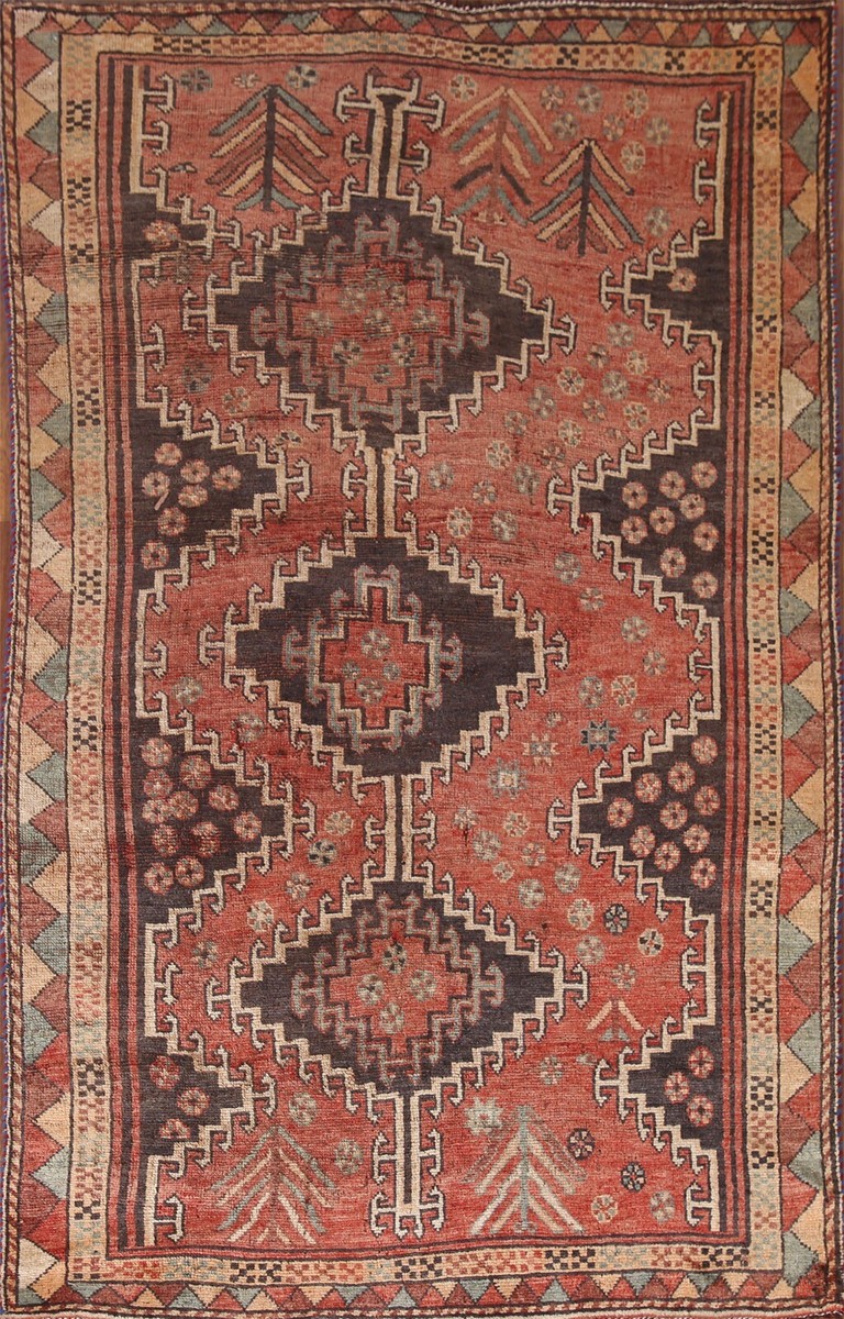 Wool Vintage Rug 4x7 ft.Oriental Hand-Knotted Low Pile Living Room